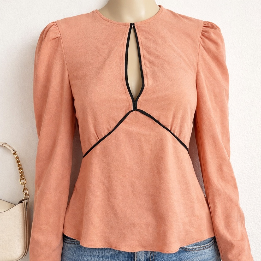 Topshop Keyhole Blouse with Black Trim